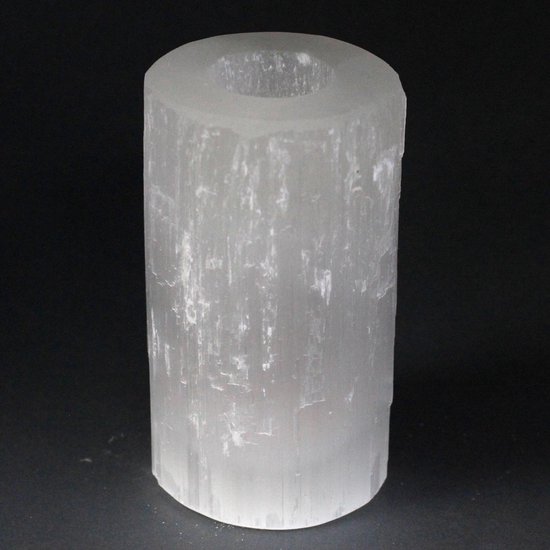 Bougeoir Cylindrique En Pierre De Sélénite - Poids 0.5 à 0.7 Kg - Marque Bio-Elements - Neuf