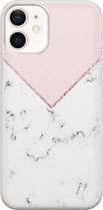 iPhone 12 hoesje siliconen - Marmer roze grijs - Soft Case Telefoonhoesje - Marmer - Transparant, Roze