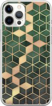 iPhone 12 Pro Max hoesje siliconen - Groen kubus - Soft Case Telefoonhoesje - Print / Illustratie - Transparant, Groen