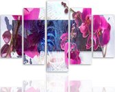 Schilderij , Roze Orchidee 2, 4 maten , 5 luik , Roze blauw wit , Premium print , XXL