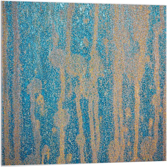 Acrylglas - Blauwe Muur met Geel - 100x100cm Foto op Acrylglas (Met Ophangsysteem)