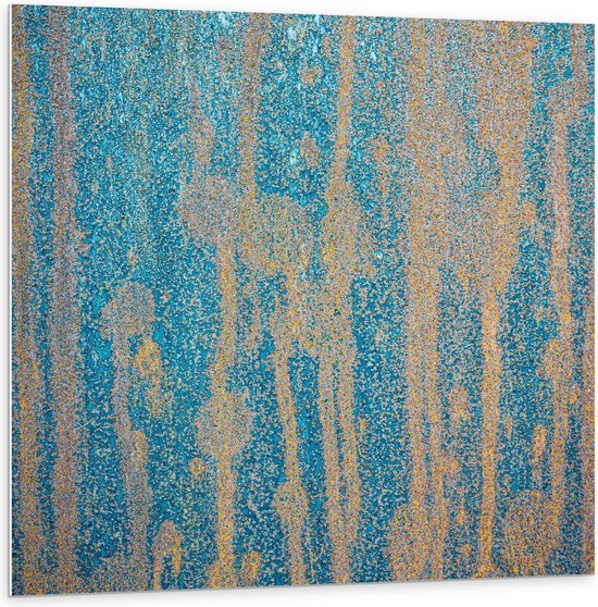 Forex - Blauwe Muur met Geel - 100x100cm Foto op Forex