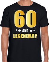 60 and legendary verjaardag cadeau t-shirt / shirt - zwart - gouden en witte letters - voor heren - 60 jaar verjaardag kado shirt / outfit XL