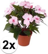 2x stuks kunstplanten roze bloemen Vlijtig Liesje in pot 25 cm