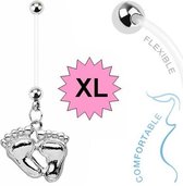 Fako Bijoux® - Zwangerschapspiercing - Babyvoetjes XL - Zilverkleurig