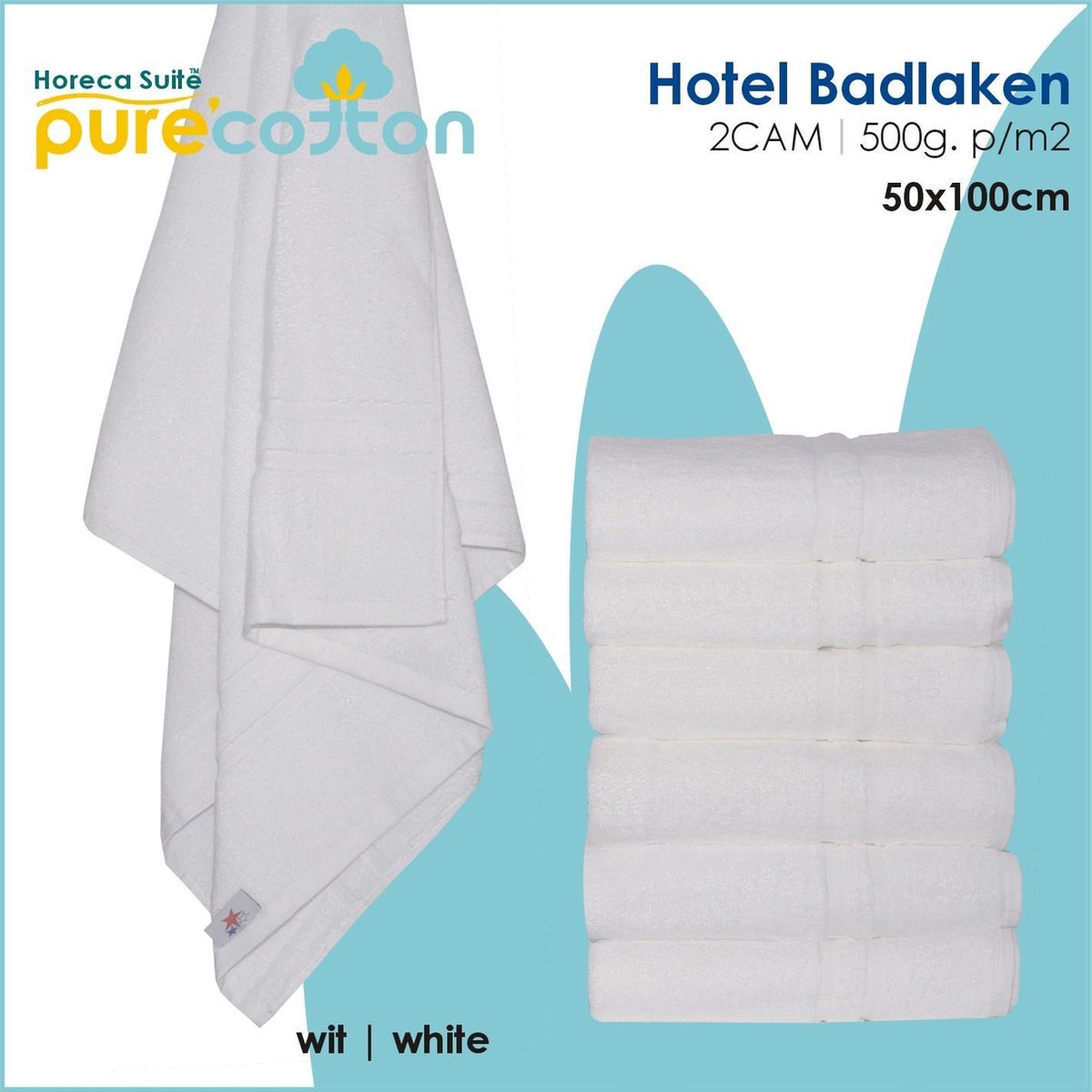 Hotel - Handdoeken 4CAM 50x100cm Wit 550g. p/m2 100% katoen | Set van 6 stuks