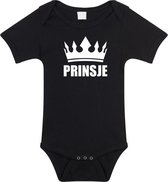 Prinsje met kroon baby rompertje zwart jongens - Kraamcadeau - Babykleding 80 (9-12 maanden)