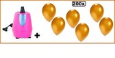 Ballonpomp electrisch roze + 200 ballonnen goud