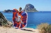 Mycha Ibiza – roundie – rond strandlaken – luiaard – oranje – 100% katoen – franje