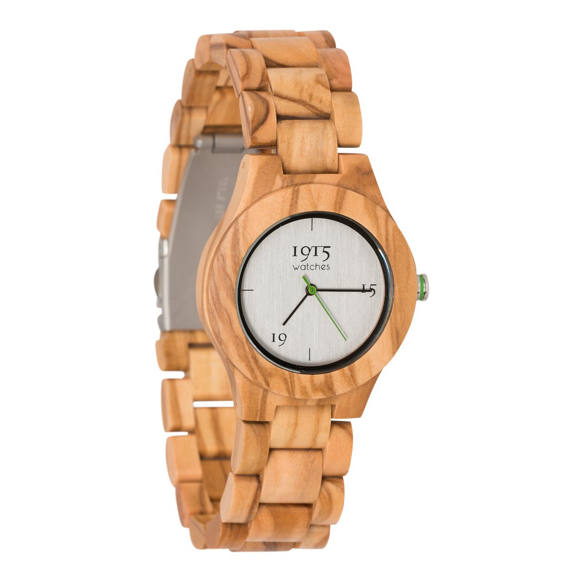 1915 Watch Milano Green - Ø 38 mm - Dames Horloge - Olijfhout - Polshorloge - Houten Horloge - 1915 watches - Duurzaam Cadeau - Inclusief Geschenkdoos - Aluminium Wijzerplaat - Dameshorloge - Horloge Geschenkset - Groen
