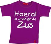 T-shirt |  Hoera! ik word grote zus| paars | maat 110/116