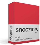 Snoozing - Flanel - Hoeslaken - Extra Hoog - Eenpersoons - 80/90x200 cm - Rood