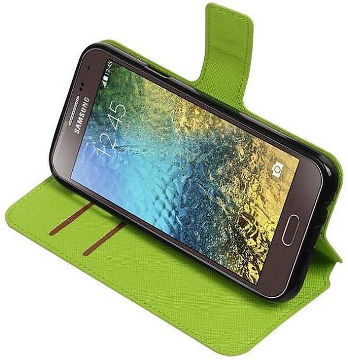Cross Pattern TPU Bookstyle Wallet Case Hoesjes Geschikt voor Samsung Galaxy E5 Groen