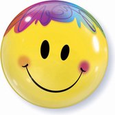 Folieballon - Smiley - Regenbooghaar - Bubble - 56cm - Zonder vulling