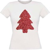 Glitter rode kerstboom T-shirt maat XL Dames wit