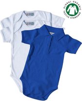 Link Kidswear Unisex 3-pack Romper GOTS - Wit En Deep Royal - Maat 62/68