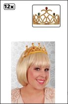 12x Tiara kam koningin goud - prinses koningin queen miss carnaval thema feest optocht kroon tiara goud