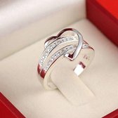 Ring met hart en kristallen zilverkleurig 16,5 mm
