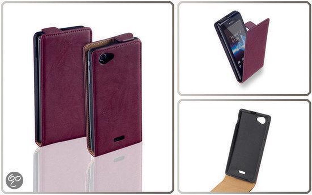 Vintage Flip Case Leder Cover Hoesje Sony Xperia J Ruby