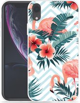 Geschikt voor Apple iPhone Xr Hoesje Flamingo Flowers - Designed by Cazy