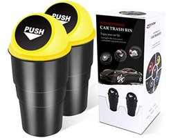 Selbro ® Auto vuilnisbak met deksel, lekvrije prullenbak voor auto, kantoor, thuis, keuken, slaapkamer - Set van 2 (Geel)