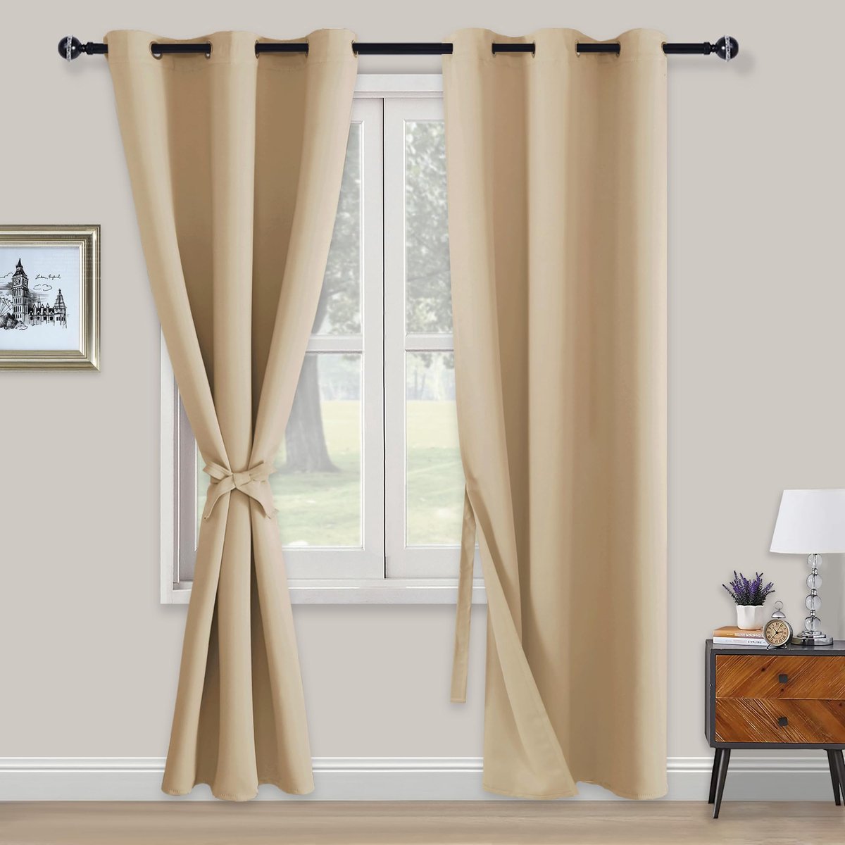 My Ninki ® Verduisterende Gordijnen Set met Inslagringen - Voor Slaapkamer en Woonkamer - 229x117 cm - Beige - Inclusief Gordijnhouders