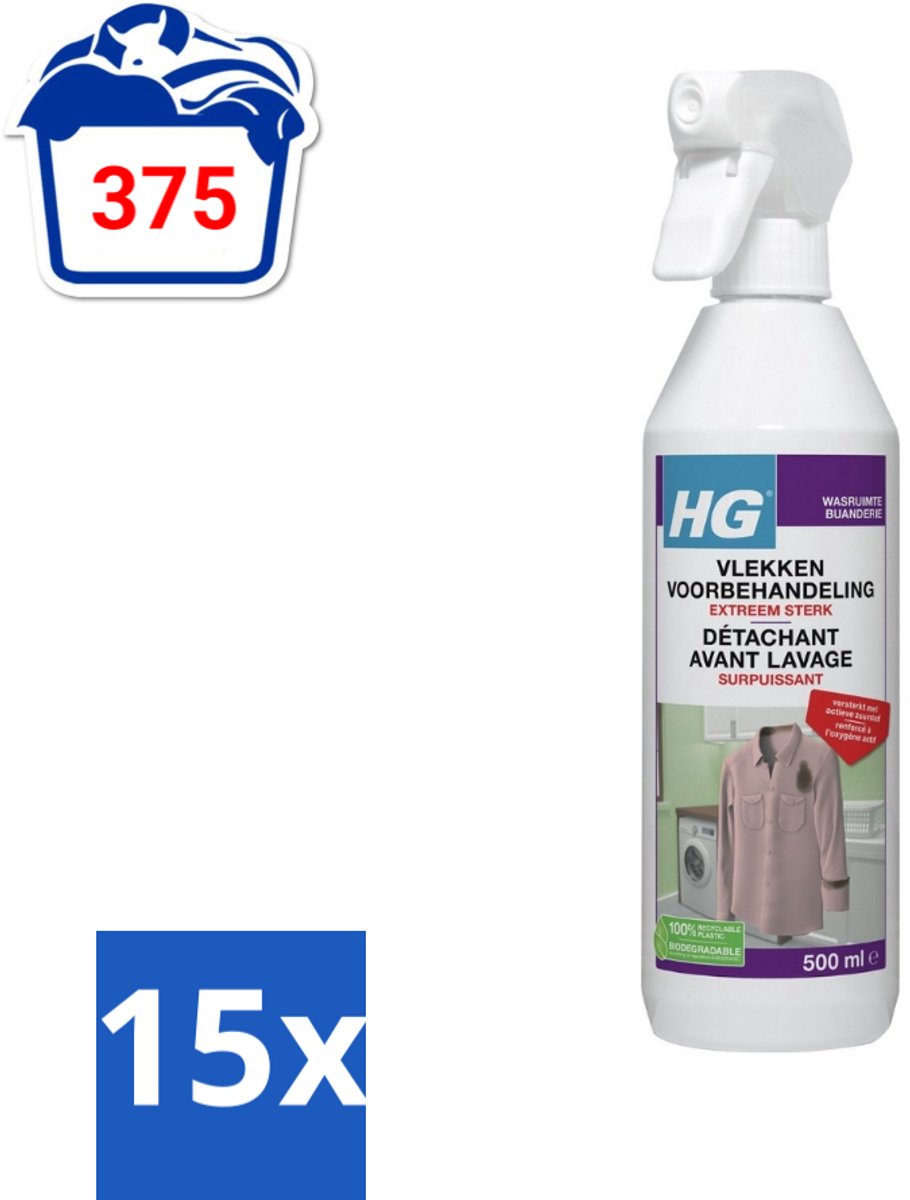 15 x HG Vlekken Voorbehandeling Extra Sterk 500 ml - Vlekken Verwijderen - Wasgoed Reinigen - Textiel Reinigen - Vlekken Behandelen - Wijn Vlekken Verwijderen
