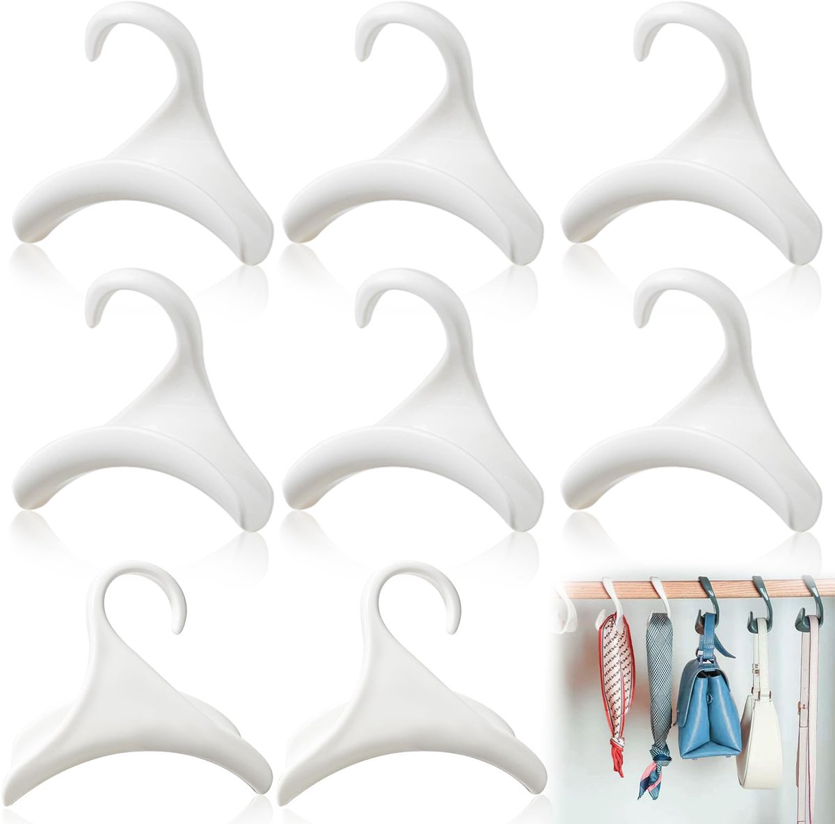 My Ninki ® Multifunctionele Opberghaken voor Handtassen en Accessoires in Kledingkasten, Set van 8 Stuks, Wit