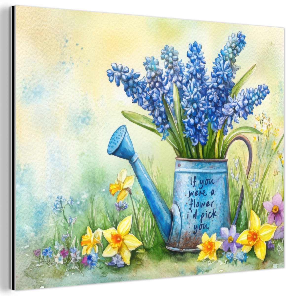 Aluminium schilderij 160x120 cm - Wanddecoratie metaal - Lavendelbloemen - Quote - Gieter 