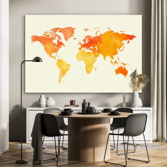 Tableau aluminium 180x120 cm - Décoration murale métal - Wereldkaart - Oranje - Coloré - Décoration murale métal salon - Décoration industrielle - Photo sur dibond - Accessoires industriels chambre