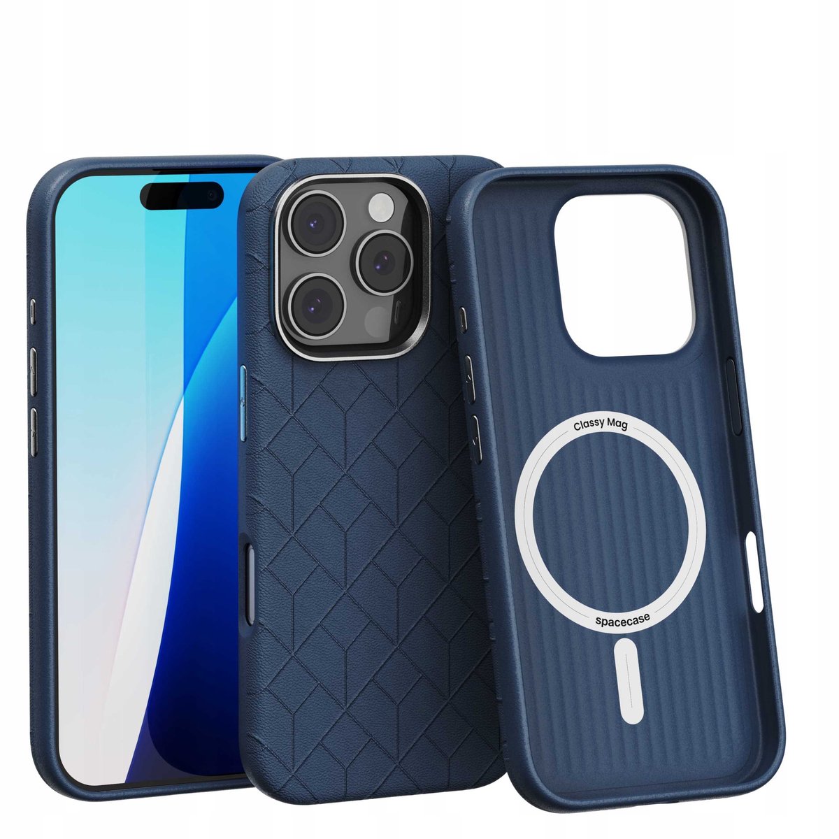Spacecase Hoesje Voor Iphone 16 Pro Classy Mag Donkerblauw