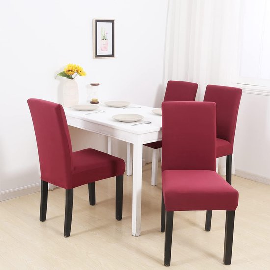 Goodivery ® Housses de siège Set de 6 Super Fit Extensible Amovible Lavable Housse de Protection de Chaise de Salle à Manger Housse de Chaise pour Hôtel, Salle à Manger, Cérémonie, Banquet, Fête de Mariage (Vin Rouge)