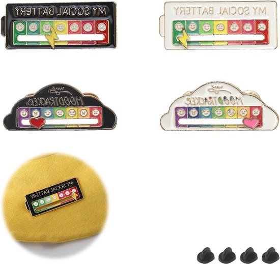 2 Spille Batteria Sociale - Doppia Fibbia, Emoticon Scorrevoli, Smaltate, Divertenti, Nere