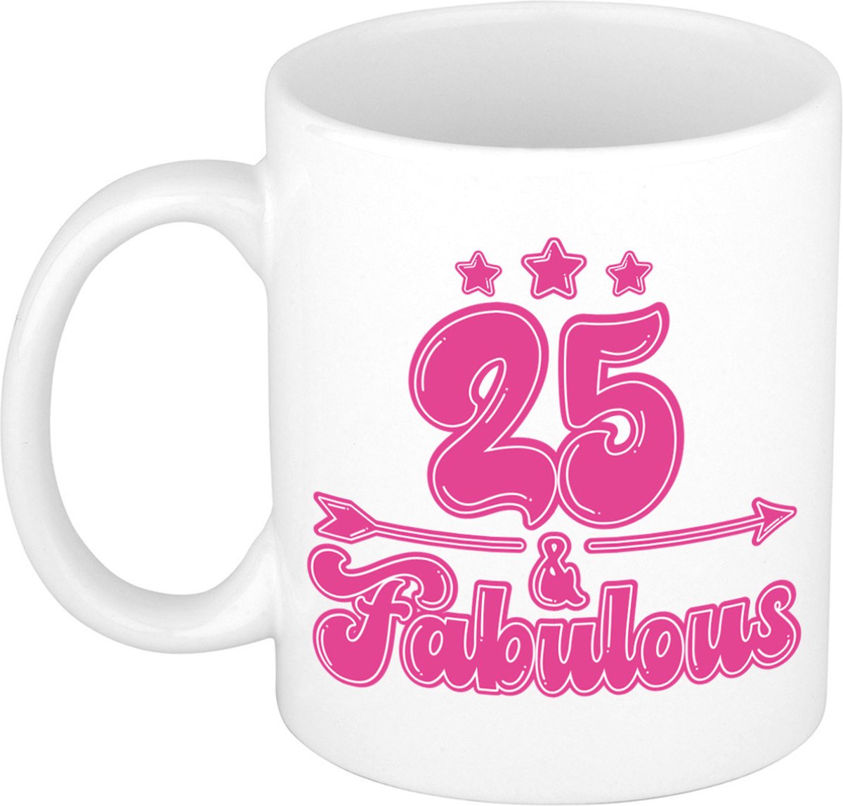 Bellatio Decorations Verjaardag cadeau mok 25 jaar - geweldig - roze - 300 ml - Keramiek