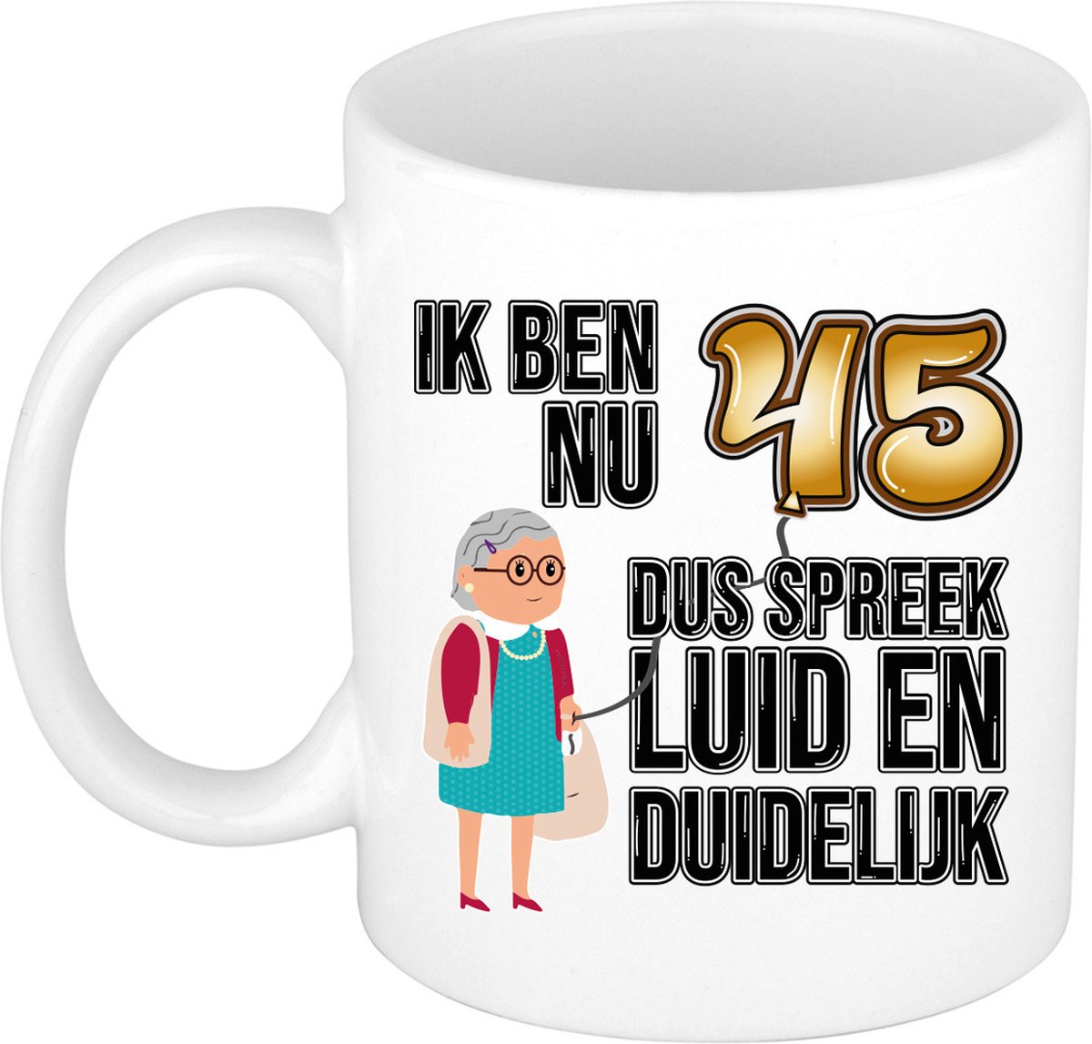 Bellatio Decorations Verjaardag cadeau mok 45 jaar - luid en duidelijk oma - bruin - 300 ml