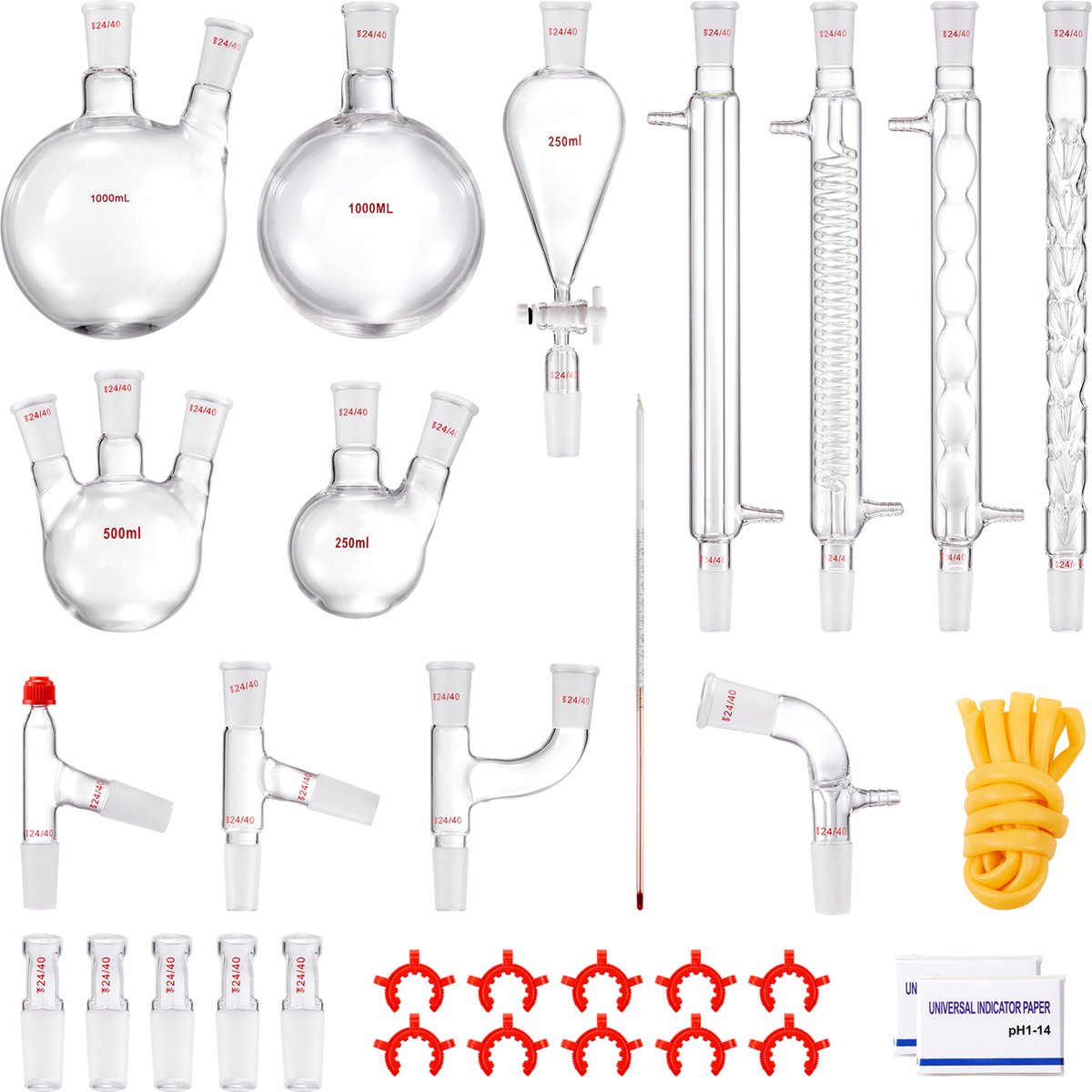 VEVOR Laboratoriumglaswerkdestillatieset 1l 3,3 Boro 32-Delig Glaswerkuitrusting