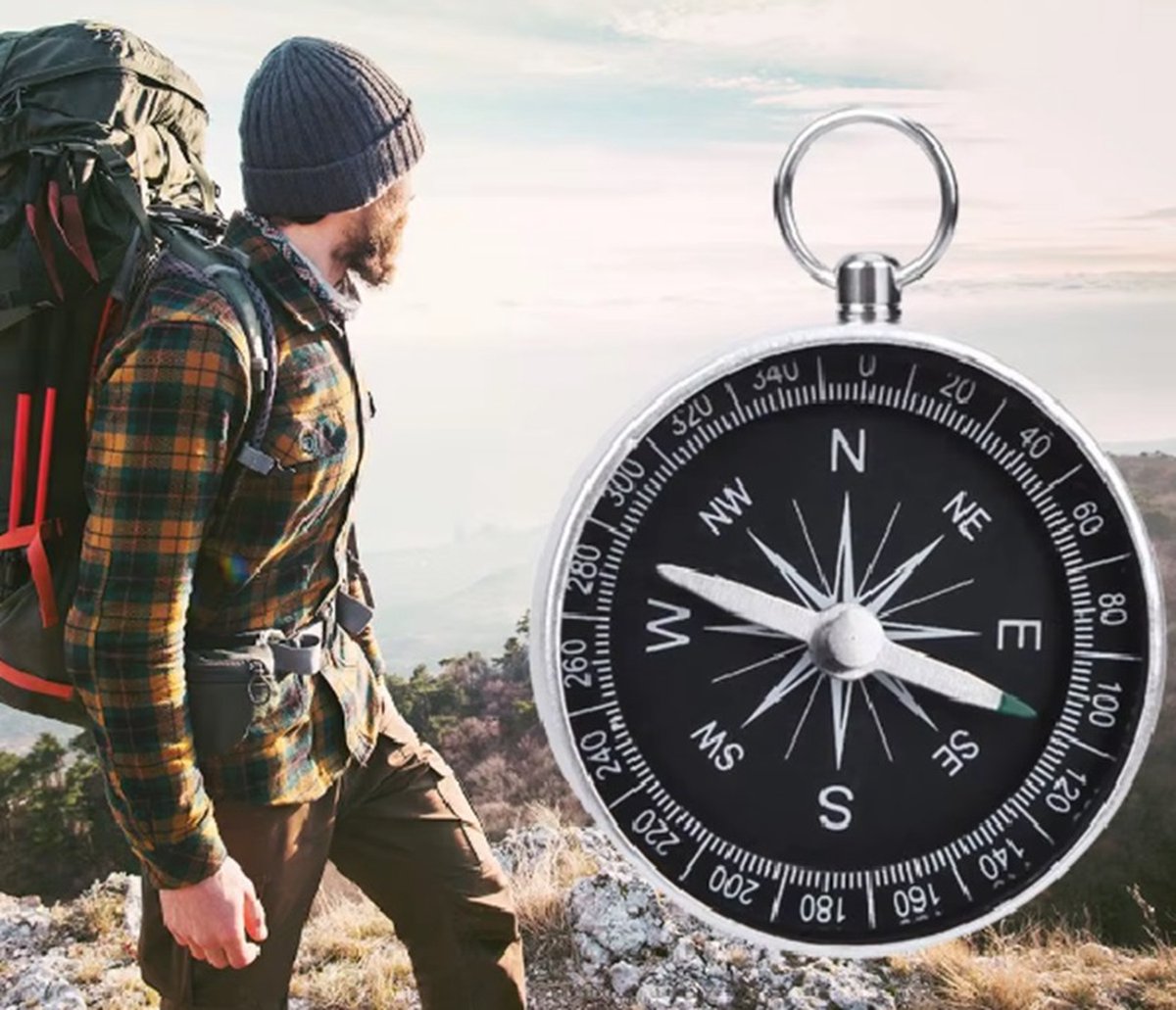 Sleutelhanger Met Kompas I Pocket Kopmas I Luxe Kompas Sleutelhanger I Mini Kompas