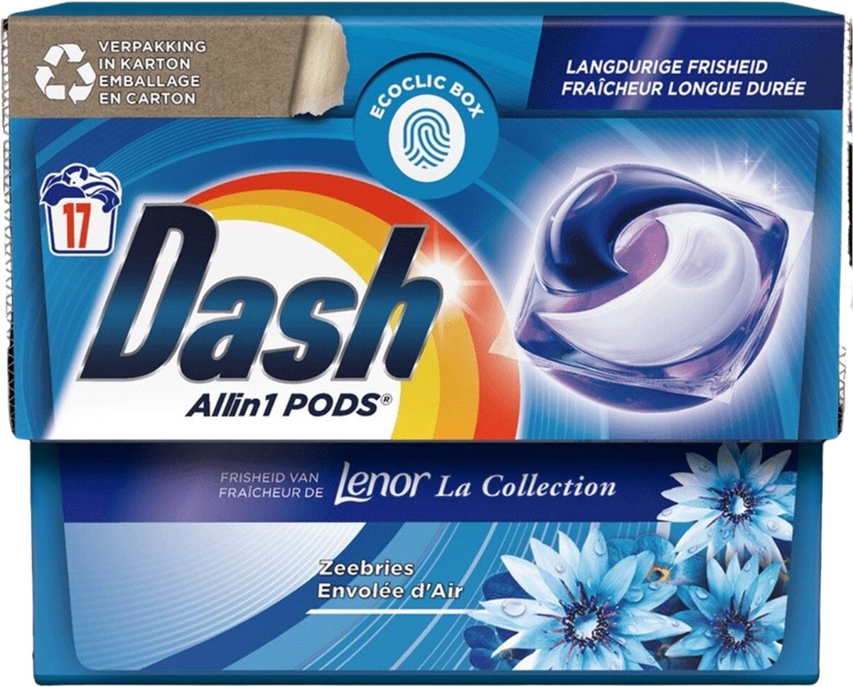 Goedkoopste Dash - Lenor Collectie - Wasmiddel Capsules - All-in-1 Pods - Witte en Gekleurde Was - Zeebries - 17 Wasbeurten