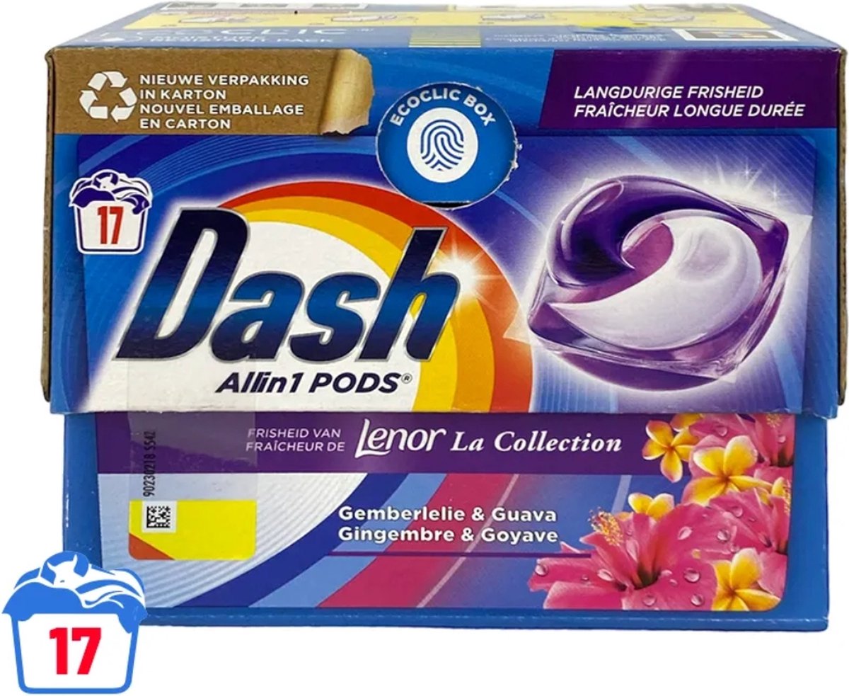 Goedkoopste Dash - Lenor Collectie - Wasmiddel Capsules - All-in-1 Pods - Witte en Gekleurde Was - Gemberlelie & Guava - 17 Wasbeurten