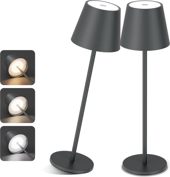 LED tafellamp op accu Facette, rookgrijs, USB, glas