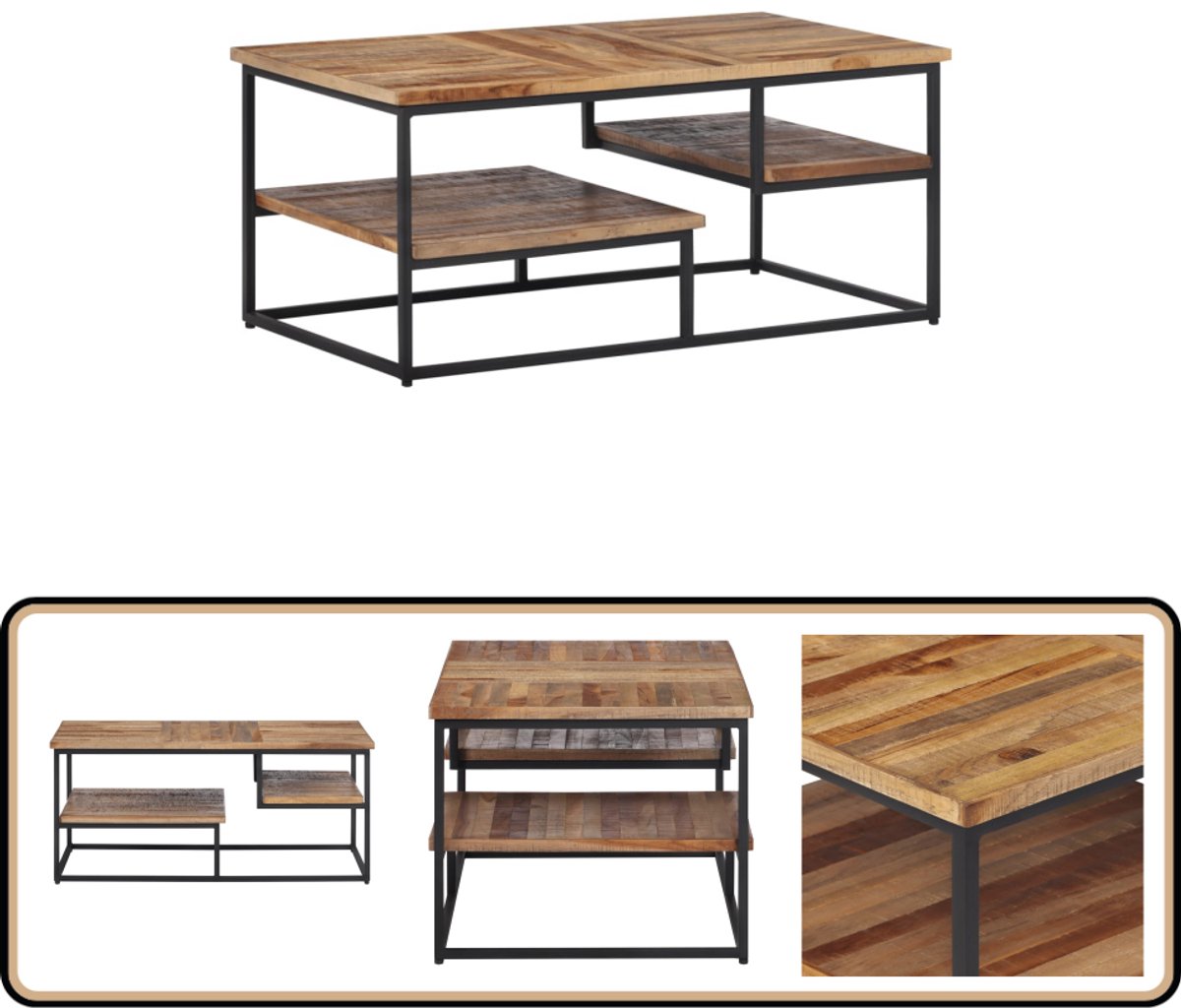 vidaXL Salontafel - 90x50x39 - cm - massief - gerecycled - teakhout Bruin