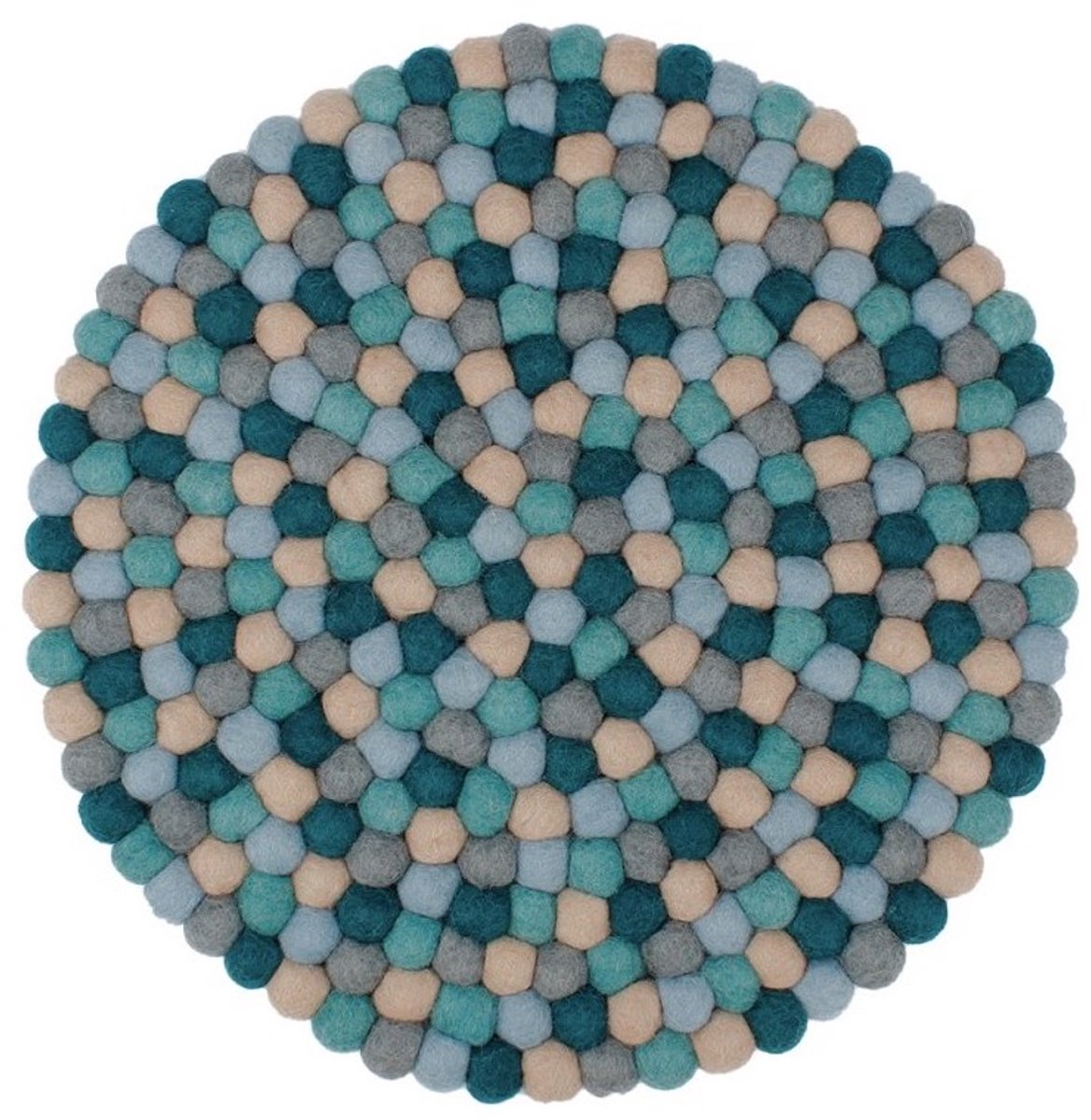 Kleedje/ onderzetter van vilten bolletjes - rond Diameter 40 cm - Beach - blauwtinten