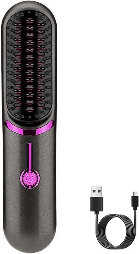 Styling Cordless Hair Smoothing Brush -Elektrische Haarborstel - Zwart/paars