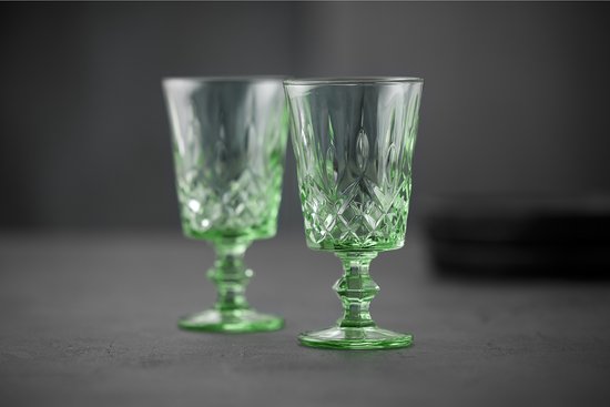 Vintage Wijn/Moezelglazen met Groene Voet - Queens Vintage