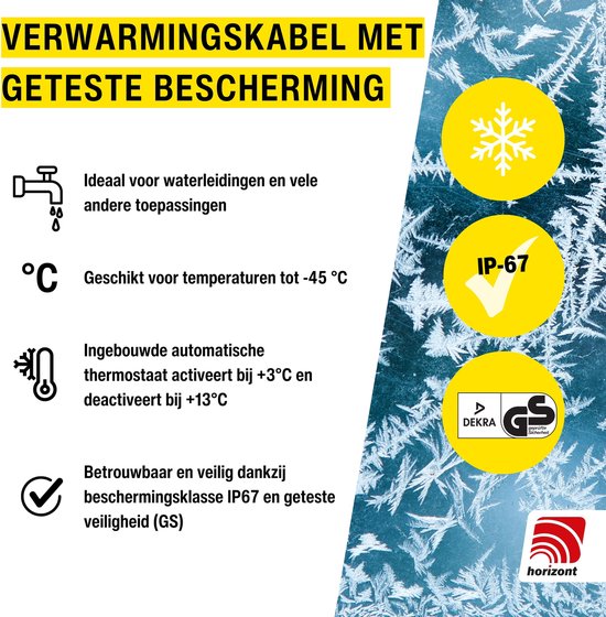Warmtekabel 8 meter (met ingebouwde thermostaat) | Bescherming tegen