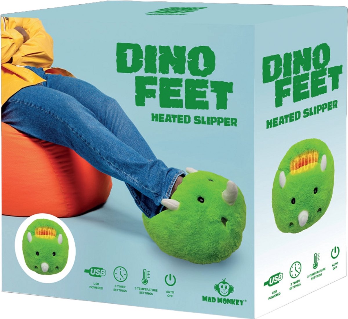 Dino - pluche voetenwarmer - USB-C - 3 standen