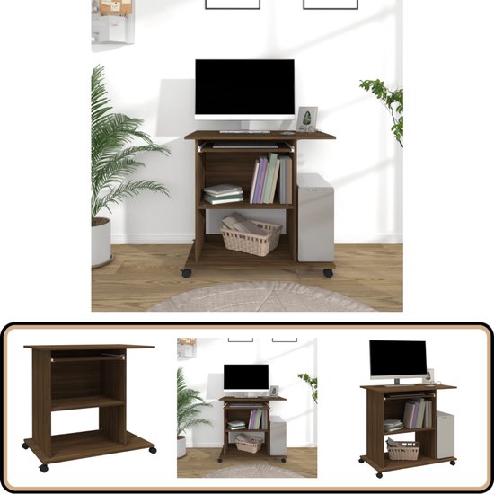 vidaXL Bureau d'ordinateur - 80x50x75 cm - Chêne brun Bureau d'ordinateur - Bureau pour ordinateur portable - Bureau de bureau - Bureau en bois - Chêne brun - Bureau compact - Plateau de bureau - Bureau à domicile - Chaises ergonomiques