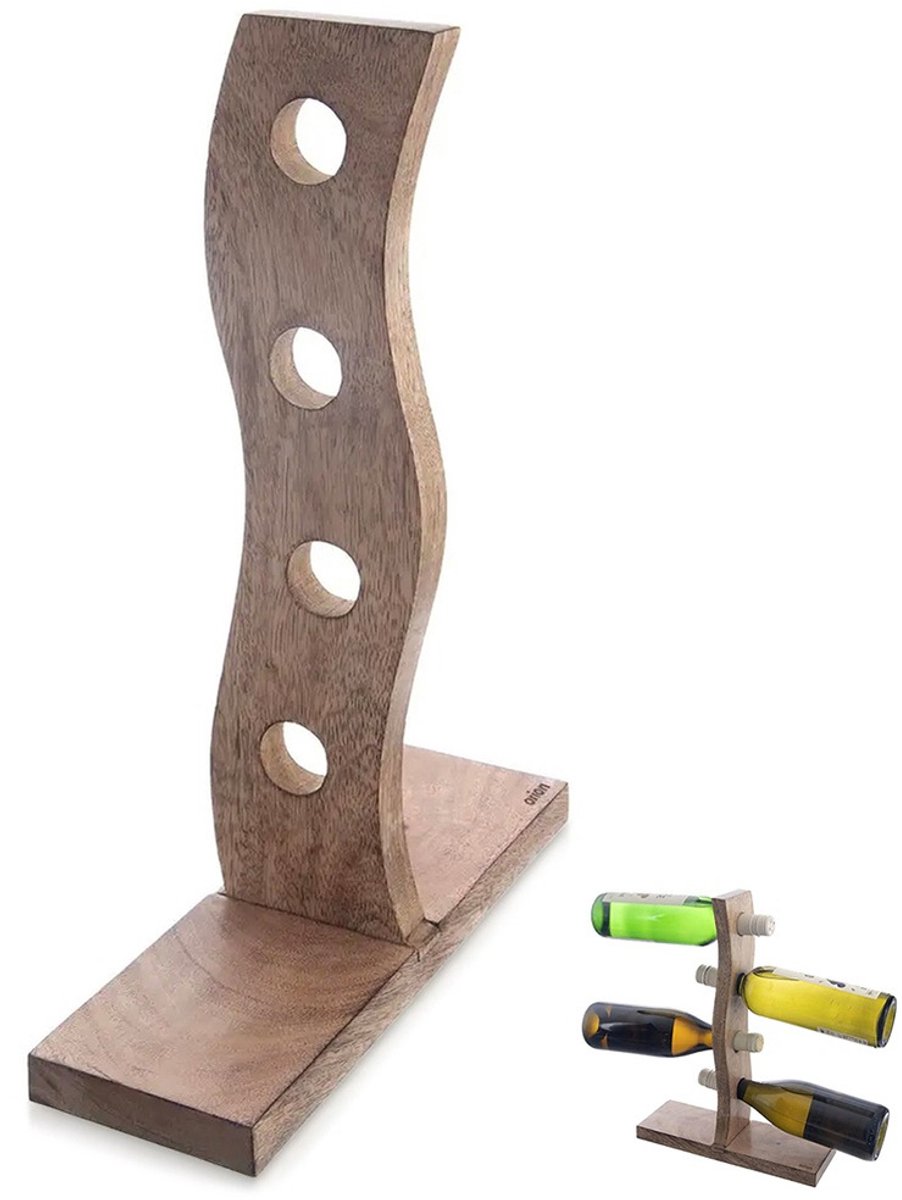 Wijnrek Houten voor 4 Flessen MANGO 30,5x39,5 cm - Flessenrek - Wijnkast - Wijnfleshouder - Staand - Fleshouder - Wijnhouder