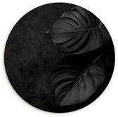 WallCircle® Cercle mural 30x30 cm - Cercle mural Zwart - Feuille - Monstera - Décoration murale salon - Décoration murale chambre - Accessoires de décoration de chambre - Tableaux ronds