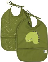 Trixie Bavoir imperméable 2-pack - Mr. Dino - Bavoir pour enfants - 100 % polyester recyclé - Facile à nettoyer - Vert